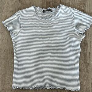 Brandy Melville Blue and White Striped Short Sleeve Top